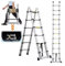 12,5FT ausziehbares Aluminium Professional Use Teleskopleiter Teleskopische faltende Leiter Verlängerung 1,9m+1,9m A-Rahmen 3,8m Leiter mit Stabilisator Bar für Gebäudewartungs-Fenster Reinigung
