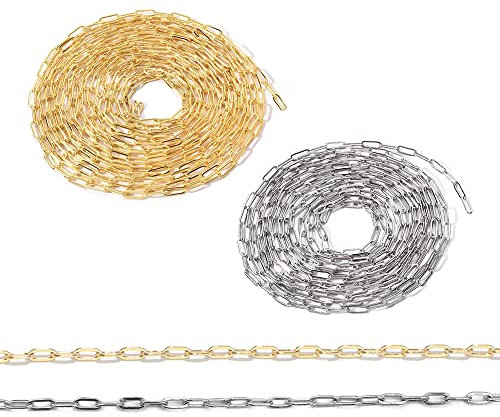 Zasvec Gliederkette Meterware 4 Meter Edelstahlkette Metallkette 1.0x4x12mm Büroklammern Kette Ringkette Kettenglieder für DIY Herstellung Zubehör Gold und Silber