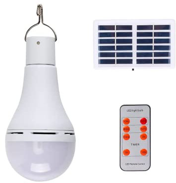 Moovere Bombilla Solar Portátil Recargable con Sensor de Luz LED Mando a Distancia Temporizador Regulable Panel Solar Cargador USB para Camping Terraza Decoración Jardin Balcón Patio Parasol
