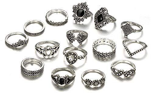 15 Teile/ Satz Antik Silber Farbe Ring Set Antike Ästhetische Gothic Schwarz Lotus Für Männer Frauen Ring Schmuck