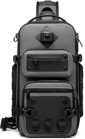 OZUKO Taktischer Rucksack, Brusttasche, für Herren, wasserdichter Crossbody-Schulter-Tagesrucksack für Outdoor-Walking, Wandern, Trekking, Dunkel_Grau, Small, Lässiger Stil