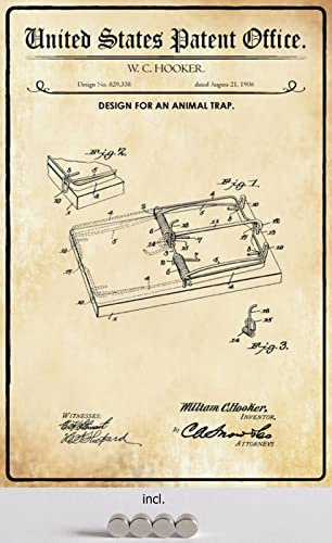 DekoDrom® Blechschild 20 x 30 cm US Patent Mausefalle historisches Motiv mit Magnete Wand Deko Sammler Geschenk