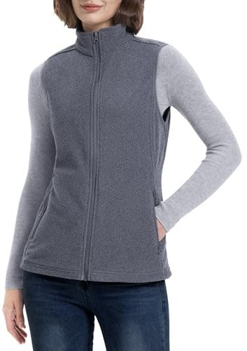 33,000ft Women's Fleece Gilets Lightweight Warm Ladies Vest Outerwear, Sleeveless Spring Jacket with Zip Up Pockets Dark Grey XL/UK 16