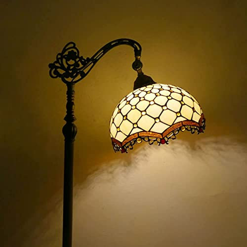 Tiffany Rétro Salon Lampadaire avec interrupteur Vintage Lampadaire sur pied chambre Lampe de lecture Support de lampe réglable Ø30cm abat-jour en verre coloré H165CM