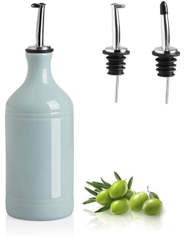 Sweejar Ceramic Olive Oil Dispenser Bottle, Opaque Oil Cruet Protects Oil to Reduce Oxidation, Suitable for Storage Oil, Vinegar, Coffee Syrups & Other Liquids, Pack of 1, 15.5 Fl Oz (Light Blue)