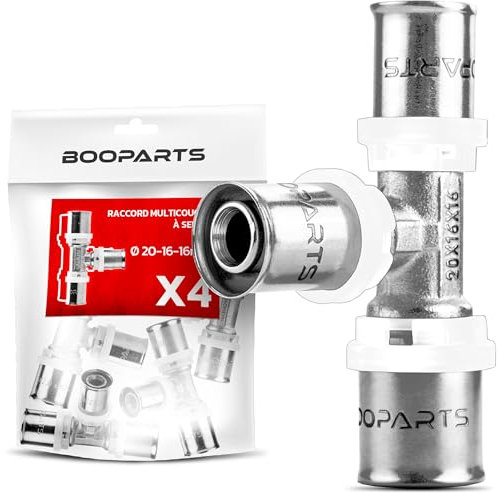 BOOPARTS - 4 pezzi - raccordo multistrato 20-16-16 a crimpare contorno TH - Tee multistrato ridotto a crimpare - raccordo idraulico per tubo multistrato 20 e 16