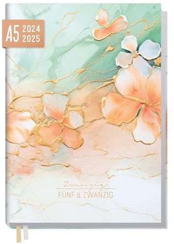 Häfft® Chäff-Timer Classic Kalender 2024/2025 A5 Peach Flowers Buchkalender, Terminplaner, Terminkalender, Wochenplaner für 18 Monate: Juli 2024 bis Dez. 2025 - nachhaltig & klimafreundlich