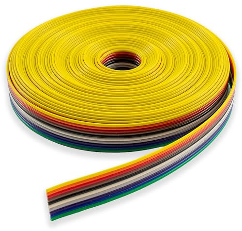 7 Metres 10-Way Ribbon Cable - IDC Flat Dupont Rainbow Wire Multi Coloured 1.27mm Pitch for 2.54mm Pin Header Connector 28AWG | UMTMedia®
