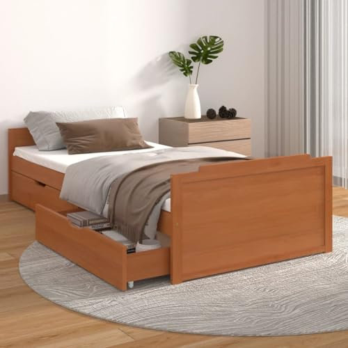 DYRJDJWIDHW tagesbett,Outdoor Bett,schrankbett,sofabett,schrankbett,Geeignet für SchlafzimmerMassivholzbett mit Schubladen Honigbraun Kiefer 90x200 cm