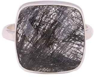 Meadows Natürlicher schwarzer Rutilring, 925er Sterlingsilber, handgefertigter Ring für Damen