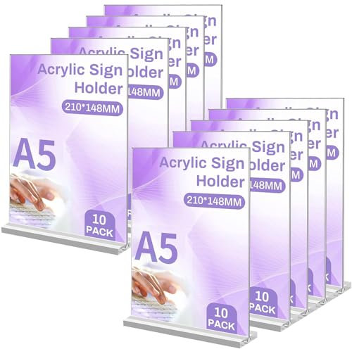 Sagreeny A5 T Size Acrylplakat Menü Rack, Transparenter Kunststoff Display Rack Tischständer Restaurant Hotel Dokument Büro Speicher (A5-T 10Pack)