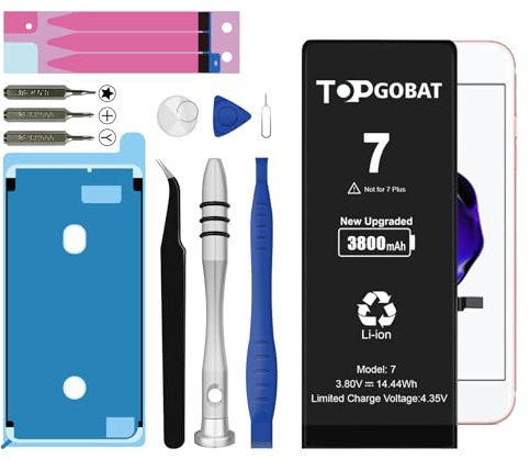 TOPGOBAT Ricambio per iPhone 7, batteria 3800 mAh ad alta capacità per il modello (A1660 A1778 A1779 A1780 A1853 A1866) con kit di ricambio