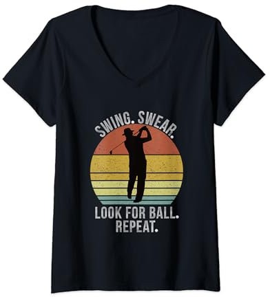 Womens Swing Swear Look For Ball Repeat Funny Vintage Golf Lover V-Neck T-Shirt