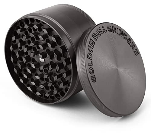 Golden Bell Grinder Crusher 4-teiliges Set Mühle mit Scraper Pollen Zinklegierung für Spice Gewürze Kräuter Herb Krautmühle (Nickel-Schwarz, 3 x 1,7 Inch)