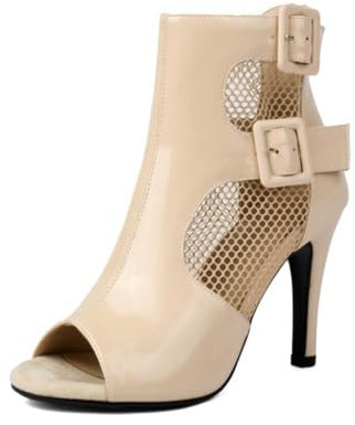 YCALCP Damen Latein Tanzschuhe Mesh Sexy Party Ballsaal Stiefeletten,DS3891-QP-Beige-9.5cm,41 EU