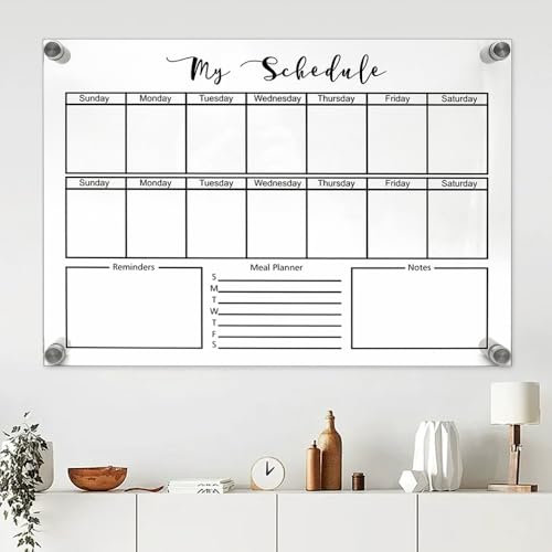 GOIYZTTR Acryl Whiteboard Kalender Abwischbar Wandkalender Wiederverwendbar Kalender Nachrichtentafel Wird mit Aufhängezubehör und Markern Geliefert Geeignet für die Erstellung von Wochenplänen