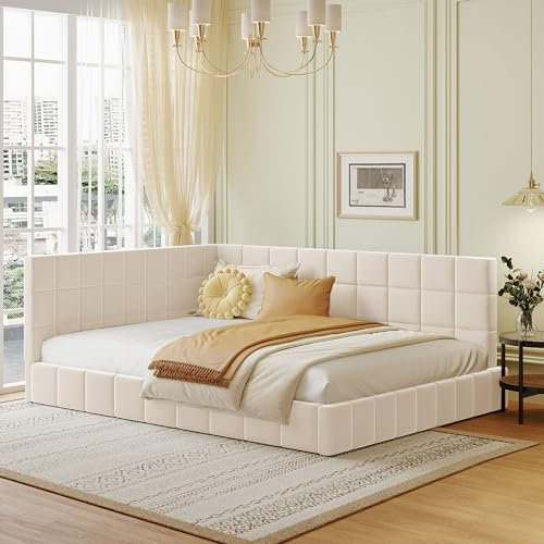 Kayan Polsterbett 140x200 mit Lattenrost, Daybett Tagesbett Schlafsofa Multifunktionsbett, Hautfreundlicher Samtstoff, Ohne Matratze (Beige)