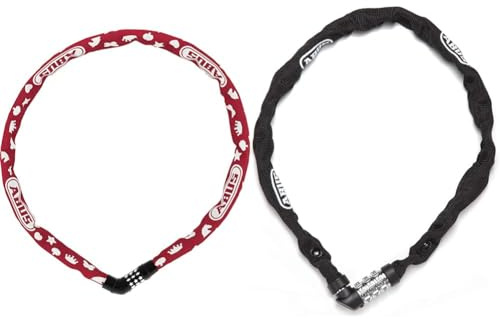 ABUS Kettenschloss Steel-O-Chain 4804C Symbols – Zahlenschloss für Kinderfahrräder – ABUS-Sicherheitslevel 3 – 75 cm – Rot & kettingslot code 1200/60 web black