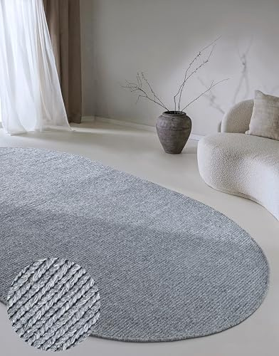 Villeroy & Boch Wollteppich Francois Oval - Natur Wohnzimmerteppich - Handgewebt & Natürlich - Boho Teppich Wolle für Wohnzimmer, Schlafzimmer, Esszimmer, Flur, Küche – Silber, 160x230cm