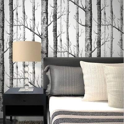 Generic Tapete, 3D Wandpaneele Wandaufkleber Schwarz-Weißer Baum Zweig Vliestapete Nordische Baum Zweig Stamm Birke Wald Tv Sofa Hintergrund Tapete/Weiß/0.53 * 10M