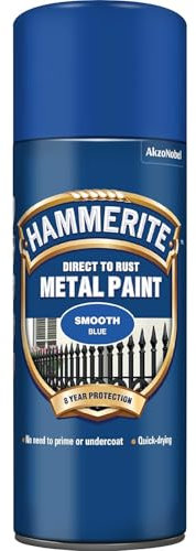 AMK® Hammerite Metal Paint 400ml Aerosol Smooth Blue Direct Rust Quick Drying No Primer Or Undercoat Needed Single Coat