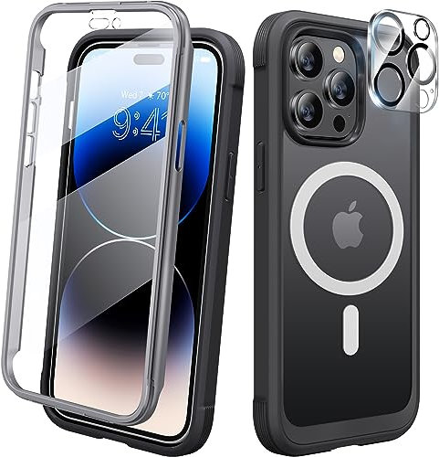 Diaclara Magnetic Designed for iPhone 14 Pro Case, Compatible with MagSafe Built-in Touch Sensitive Protector, with Camera Lens Protector for iPhone 14 Pro 6.1 - Black