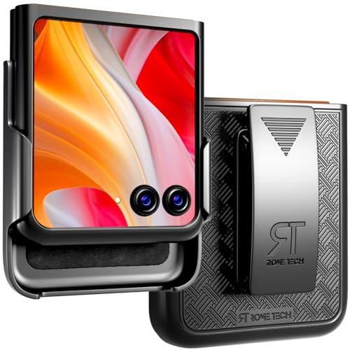 Rome Tech Belt Clip Holster Case for Motorola RAZR+ Plus 2024 / Moto Razr 50 Ultra Grip Textured Rugged Razor Plus 2024 Phone Case Belt Clip Cover - Black