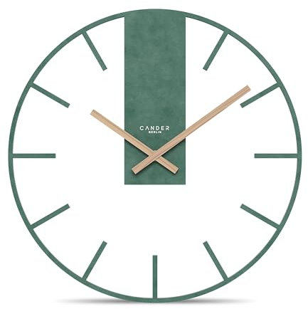 Cander Berlin JUVIRA XXL Vintage Wanduhr lautlos 40 cm MDF Holz-Zeiger ohne Tickgeräusche groß modern grün Wohnzimmer Küche