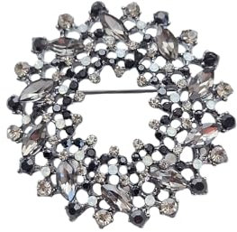 Brosche Anstecknadel Pin Kranz Strass Silber - Anthrazit - Schwarz