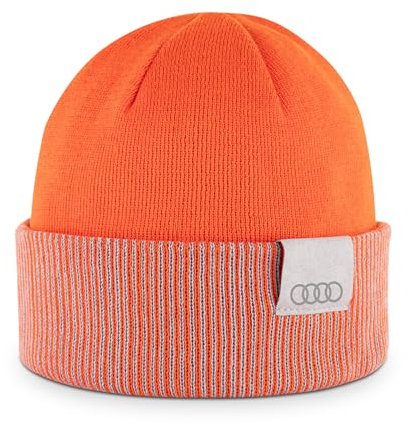 Audi 3132402110 Wende-Strickmütze Beanie Mütze, orange/grau
