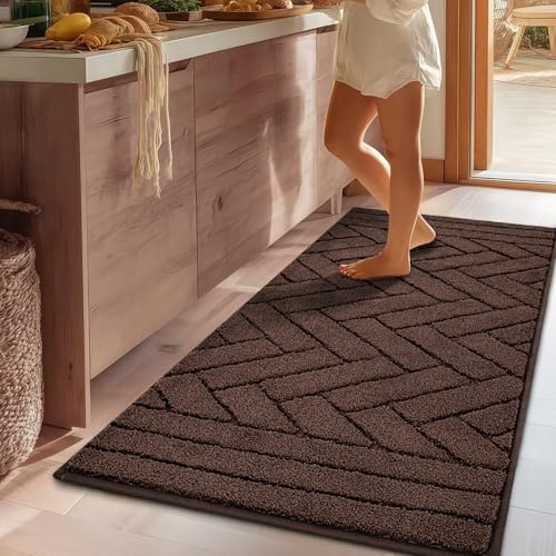 Biscpro Felpudo Interior Largo 50x120cm Lavable Antideslizante Absorbente de Agua Alfombra para Pasillo Felpudo para Perro Entrada Pasillo Cocina-Café