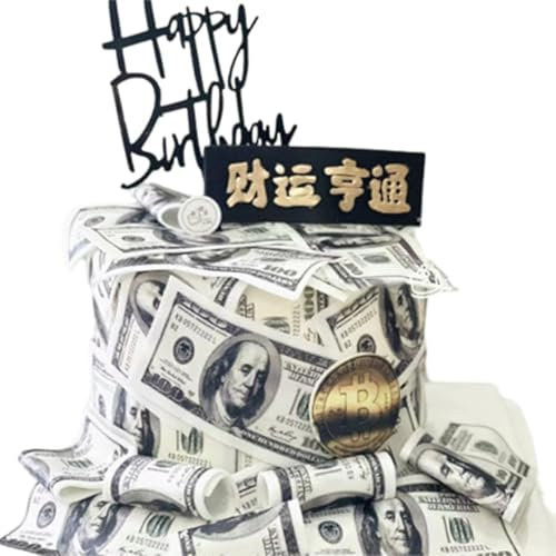 50 Stück Dollar Tortenaufleger, Esspapier Geldscheine Geld Torte Kuchen Topper, Dollar Kuchendekoration Happy Birthday Tortenstecker, Essbare Dollar Kuchenaufstecker für Geburtstag Kuchen Dekoration
