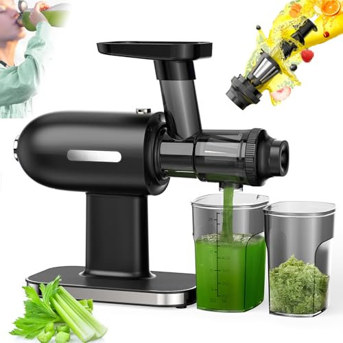 Exprimidor Masticador De Baja Velocidad Con Rendimiento De Jugo Del 92%, Exprimidor De Prensado En Frío De 150 W, Rotación De Baja Velocidad De 80 RPM+3 Tipos De Filtros+Separación De Jugo ,Green