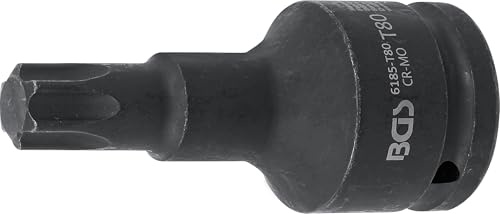 BGS 6185-T80 | Kraft-Bit-Einsatz | Länge 100 mm | T-Profil (für Torx) T80 | Antrieb Innenvierkant 20 mm (3/4) | Chrom-Molybdän-Stahl | Hand- und Schlagschrauberbetrieb | Aufnahme für Arretierstift