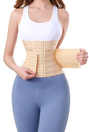 PQWEUU Bauchweggürtel Verstellbarer Waist Trainer für Fitnesstraining Postpartum Belly Wrap und Rückbildungsgürtel Bauchgurt nach Geburt Schwitzgürtel für Damen und Herren (Beige, XS)
