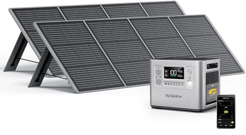 AFERIY Station Electrique Portable 2400W avec 2PCS Panneaux Solaires 200W, Generateur Electrique Contrôle via App, Batterie Nomade 2048Wh, Générateur Solaire avec Panneau Solaire Portable Pliable 200W