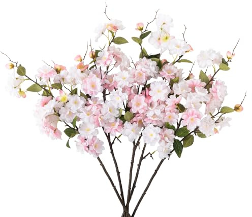 LEUCHTAMOR 5PCS Künstliche Kirschblütenzweige Deko Rosa kirschblüten 77cm frühlingsdeko innen Künstliche Blumen für Frühling Hochzeit Indoor Outdoor DIY Party frühling Dekor