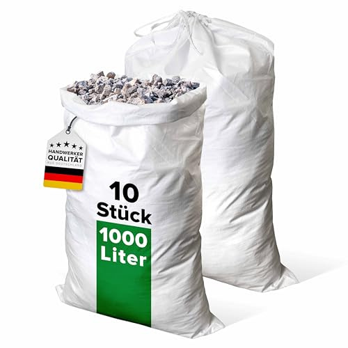 D-TACK 10x Gewebesäcke | Gewebesack 140 x 220 cm | Schuttsack | Gewebestärke 70 g/m² | Mit Zugband | UV-stabilisiert | Mehrfach verwendbar | Sandsack reißfest | PP-Gewebe | 1000l | Last 60 kg