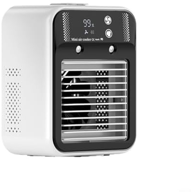 HEIBTENY Tragbare Klimaanlage, Mini-Desktop-Kühlventilator mit Luftbefeuchter, 3000 mAh, wiederaufladbarer Akku, Wassersprühnebel, persönlicher Kühler für Büro, Zuhause
