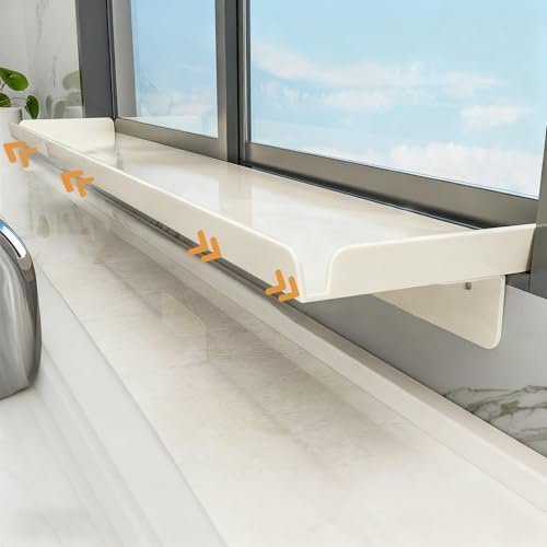 Retractable Window Sill Shelf Organizer, Window Sill Extender with Fence, Metal Medicine Cabinet Shelves, No Punching Window Ledge Extender(W15cm(5 7/8))