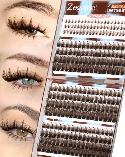Brown Cluster Lashes With Spikes Individual Eyelashes Manga Lashes With Bottom Lash Clusters Dark Brown Eyelash D Curl Clusters Wispy Lashes Individual Cluster 12-18MM 264Pcs by Zegaine