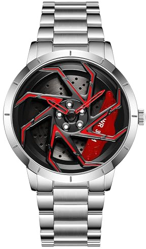 Gosasa Herren-Rennuhren, drehbar, Auto, Felge, Radnabe, Design, Sportuhren, Edelstahl, wasserdichte Uhr