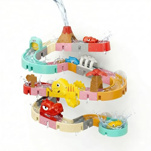Vivyklfc Wasserrutschen-Set Badewannenspielzeug, DIY BAU- & Wasserspiel mit Saugnäpfen, Drehendem Windrad, Lustiges Edukatives STEM-Spielzeug Ente & Perlen für Kleinkinder ab 3 Jahren (1)