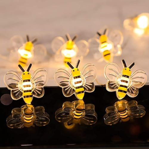 ENLACE Biene Lichterkette, 1M 10 LED Biene Licht Batteriebetrieben, Lichterketten Bienen Deko für Kinderzimmer, Garten, Hochzeit, Party, Geburtstagsdeko, Frühling, Außen & Innen