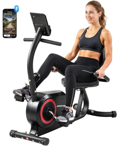 SPORTNOW Liegeergometer für Zuhause mit 8 Verstellbar Widerstandsstufe | Magnetbremse, APP, Pulssensor, LCD-Display, Senioren Liegefahrrad Heimtrainer, Verstellbar Fußriemen & Rückenlehne