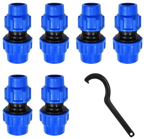 MSIHEY 6 raccordi in polipropilene ridotto da 32 mm a 25 mm, raccordo a vite in PE, 32 mm x 25 mm, raccordo a vite in plastica blu, include uno strumento di regolazione
