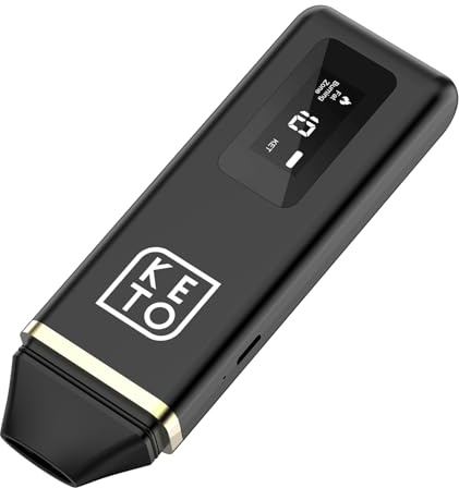 Ketone Atemmessgerät mit 64 Messwerten, USB-C für Keto, Low-Carb, Fasten | Wiederaufladbarer Keto Atemtester mit 64 Speicherplätzen, Display, USB-C und mundstückloser Messung für tägliche Routinen