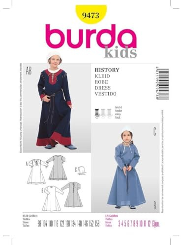 Burda Schnittmuster 9473 Historisches Kinderkost?m, Kleid mit Haube Gr. 98-158