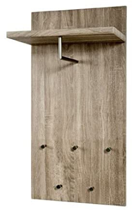 HAKU Möbel Wandgarderobe edelstahloptik, Eiche trüffel, MDF, Metall - Maße: B 49 cm x H 100 cm x T 31 cm, Style: Modern