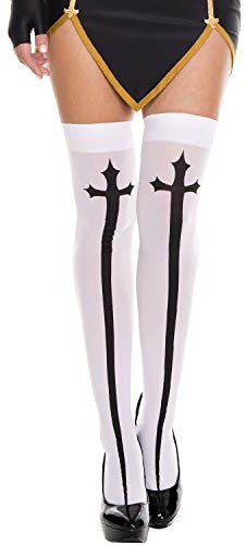 Music Legs Cross Print Stockings, White/Black, One size